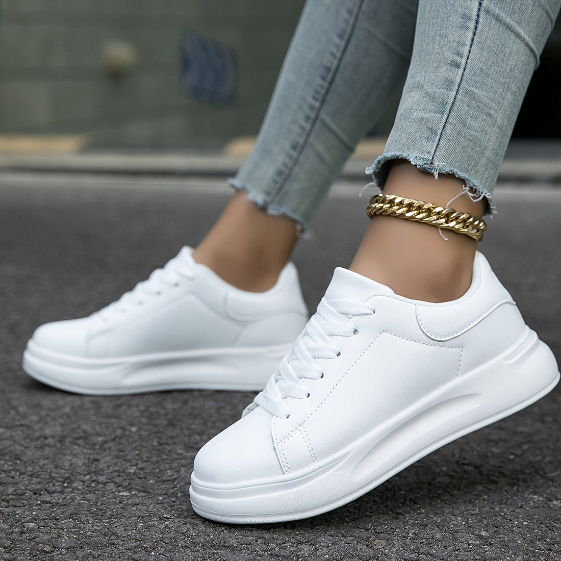Techno - Baskets en cuir blanc pour femmes Look Propre