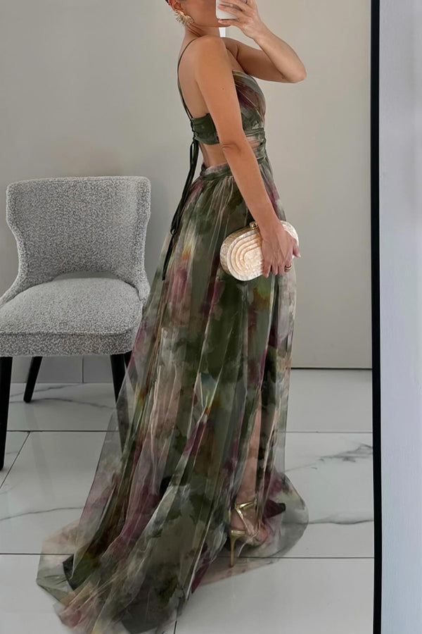 Donita- Élégante robe longue avec laçage et impression