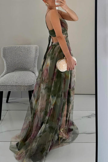 Donita- Élégante robe longue avec laçage et impression