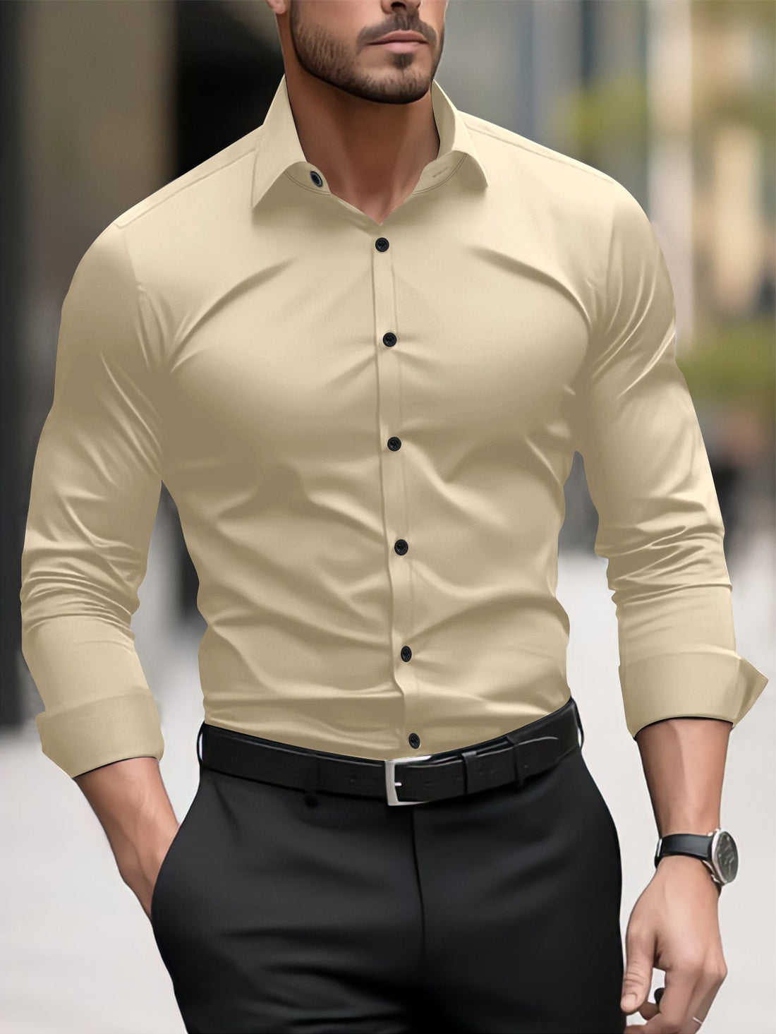 Thomas - Chemise business décontractée avec col à revers pour hommes