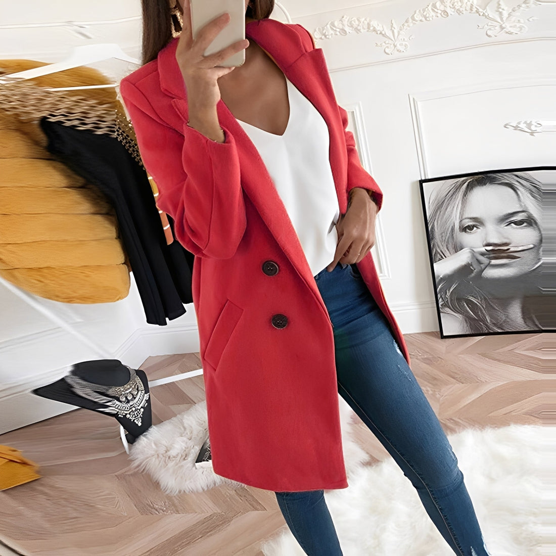 Chantal - Élégant long manteau en laine pour femmes