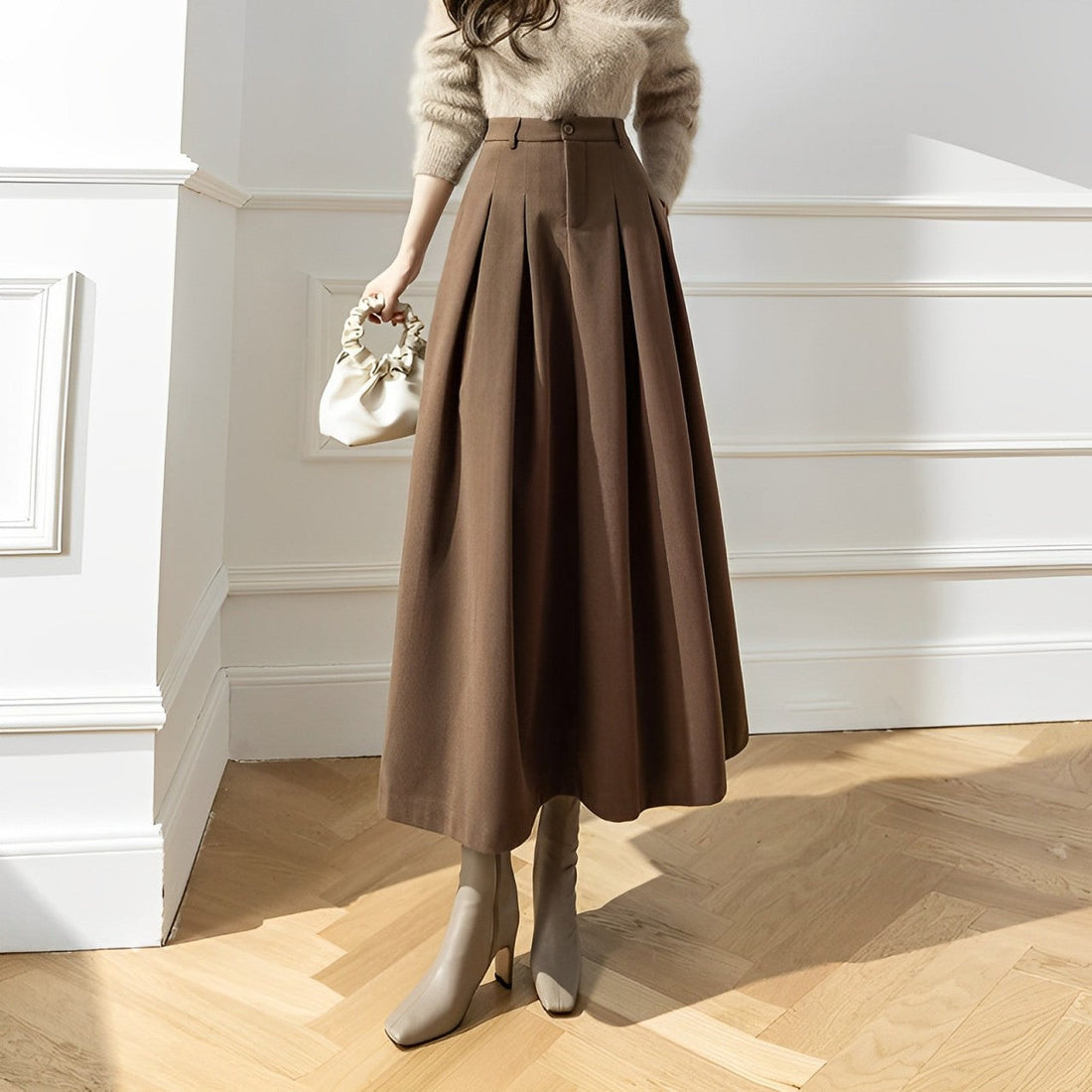 Teagan - Jupe plissée taille haute en laine