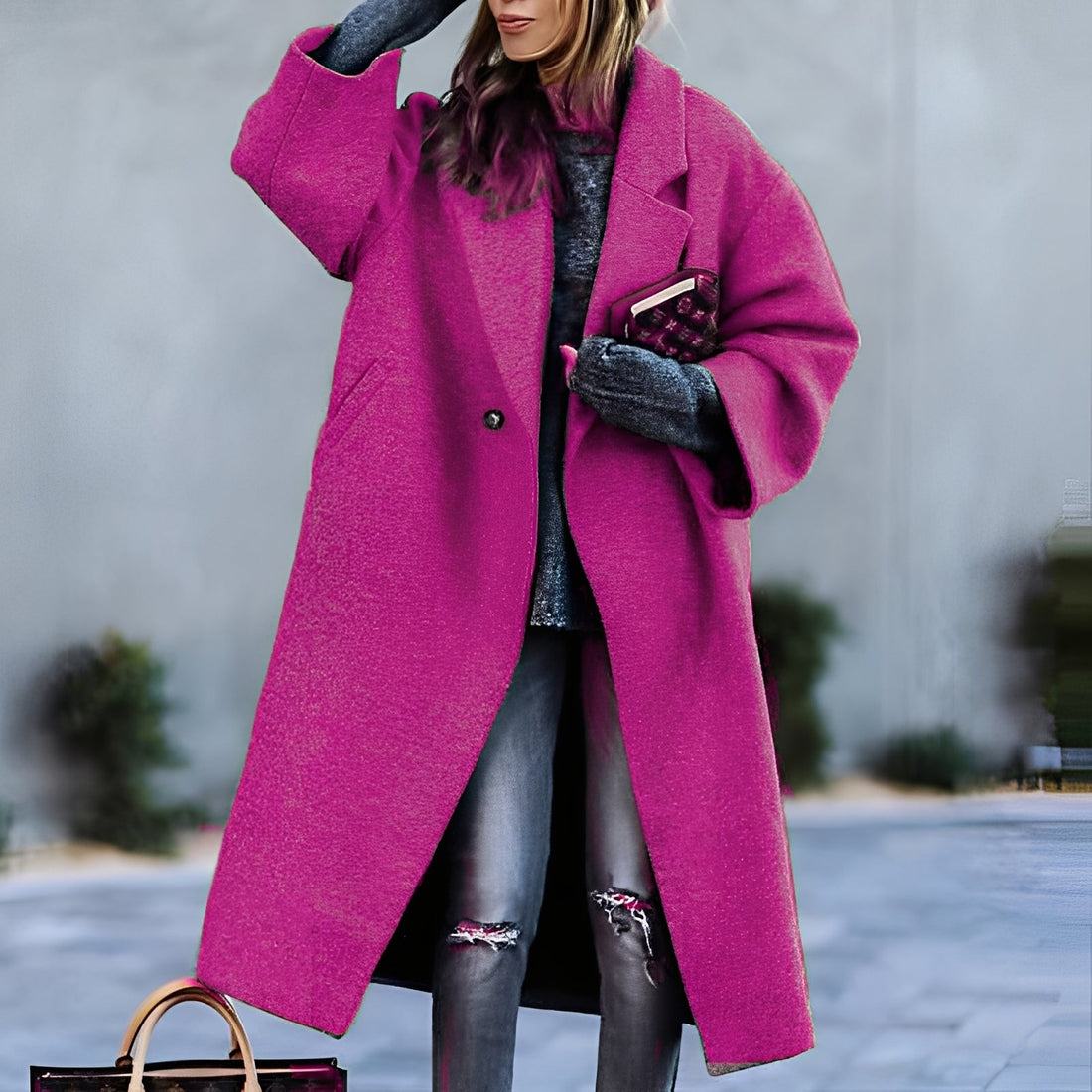 Britannia - Manteau long chaud avec col à revers pour femmes