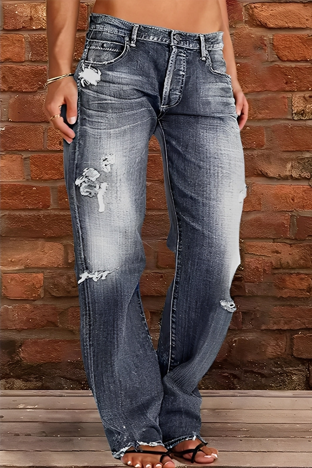 Demetria - Jeans classiques lavées à taille basse pour femmes