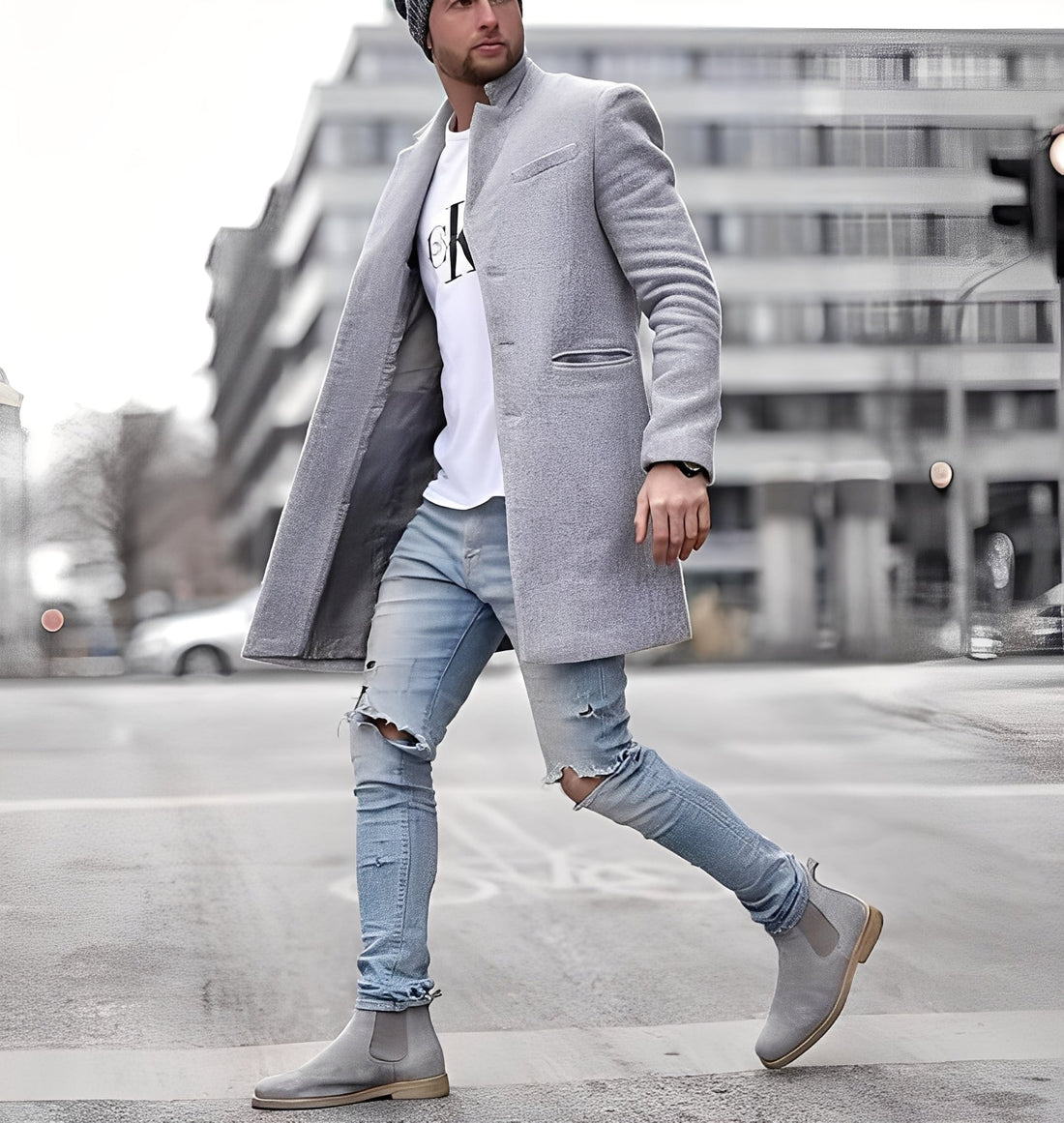 Cordell - Manteau long en laine décontracté pour hommes