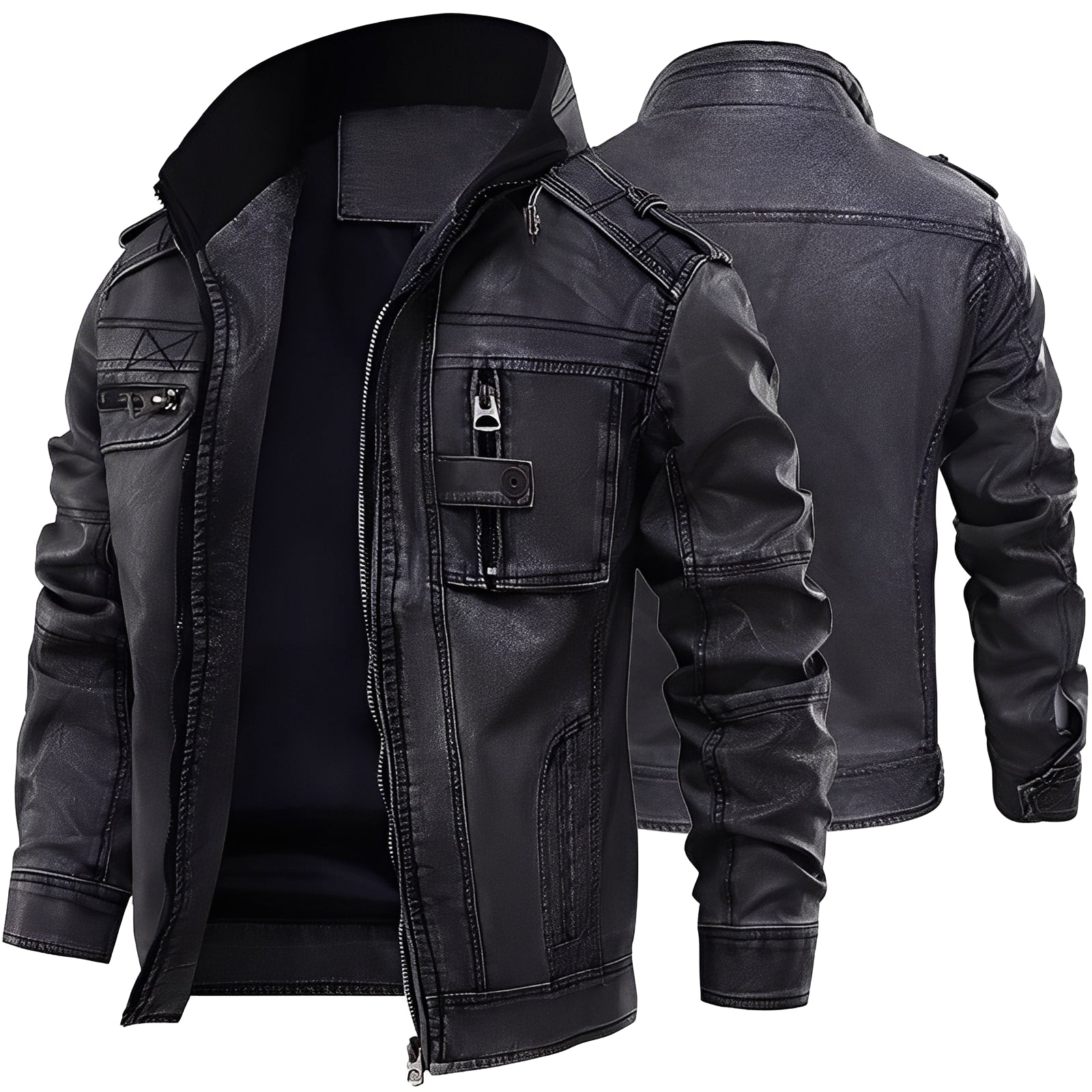 Kevin - Veste en cuir classique avec poches pour hommes