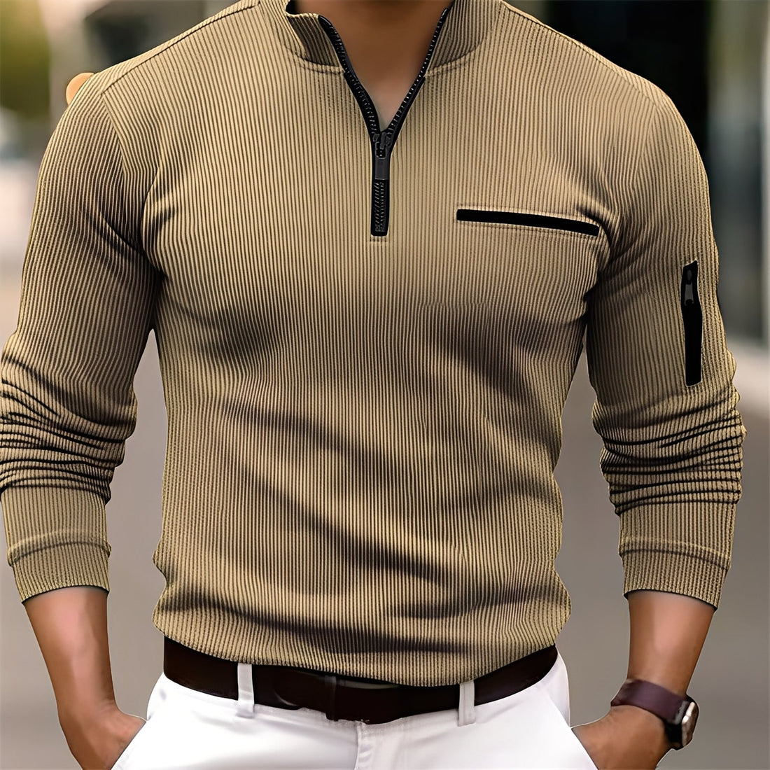 Donovan - Pull rayé stylé avec poches pour hommes
