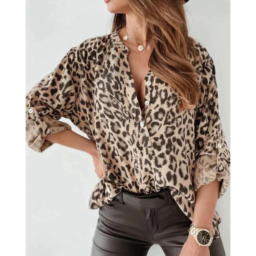 Shelia - Chemise à manches longues à motif léopard pour femmes