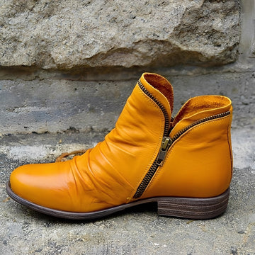 Veronica - Bottes rétro en cuir avec fermeture éclair pour femmes