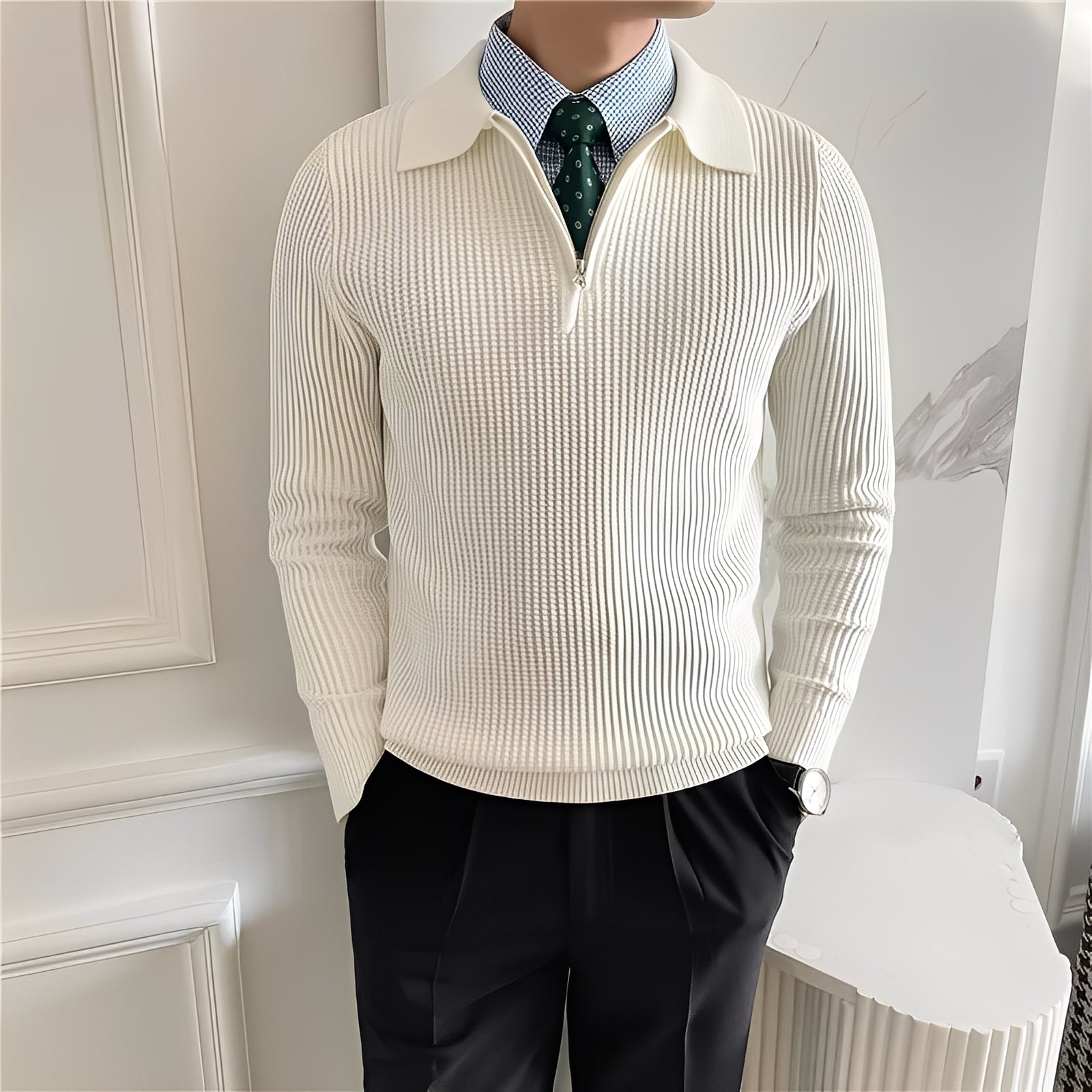 Justin - Pull en maille élégant avec fermeture éclair pour hommes