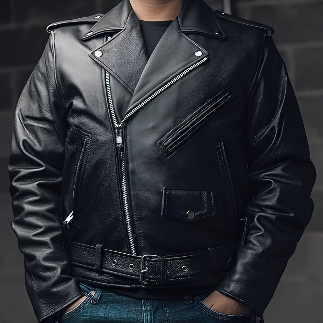 Elwin - Veste en cuir avec plusieurs poches pour hommes