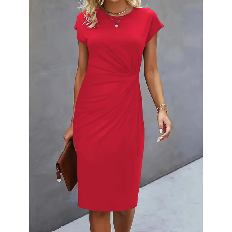 Miranda - Élégante Robe Midi Femme Manches Courtes