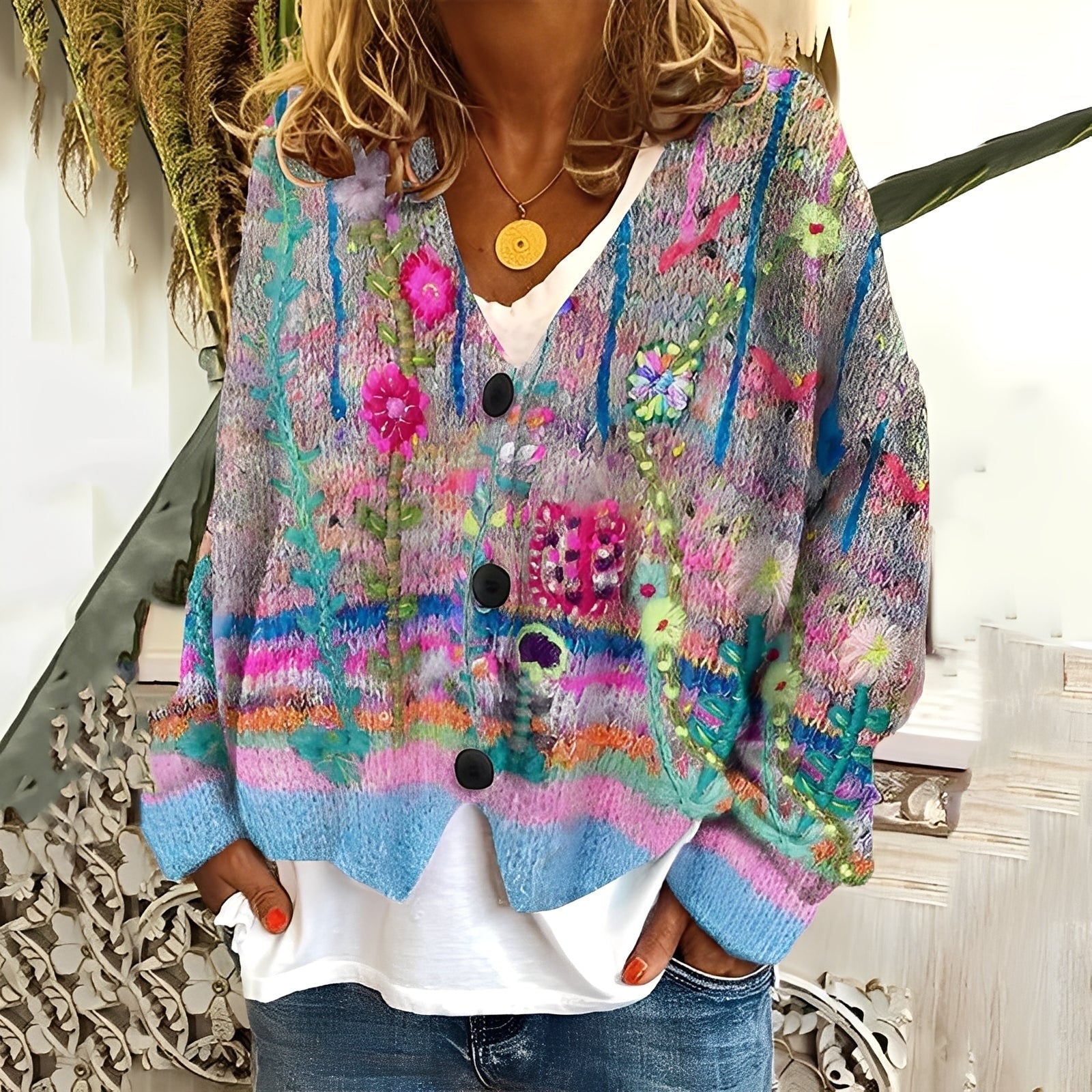 Nydia - Pull doux et décontracté avec impression pour femmes