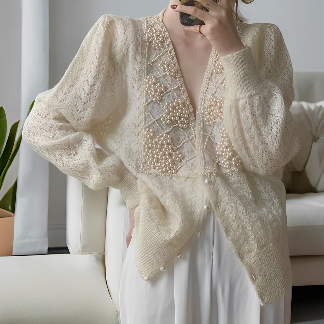 Jolie - Pull en maille élégant avec boutons en nacre