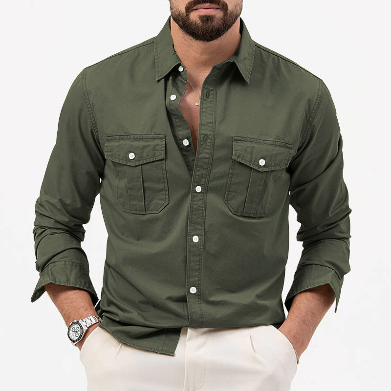 Dennis - Chemise classique à manches longues avec poches pour hommes
