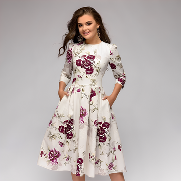 Elisabeth - Robe élégante à manches longues à motif floral pour femmes