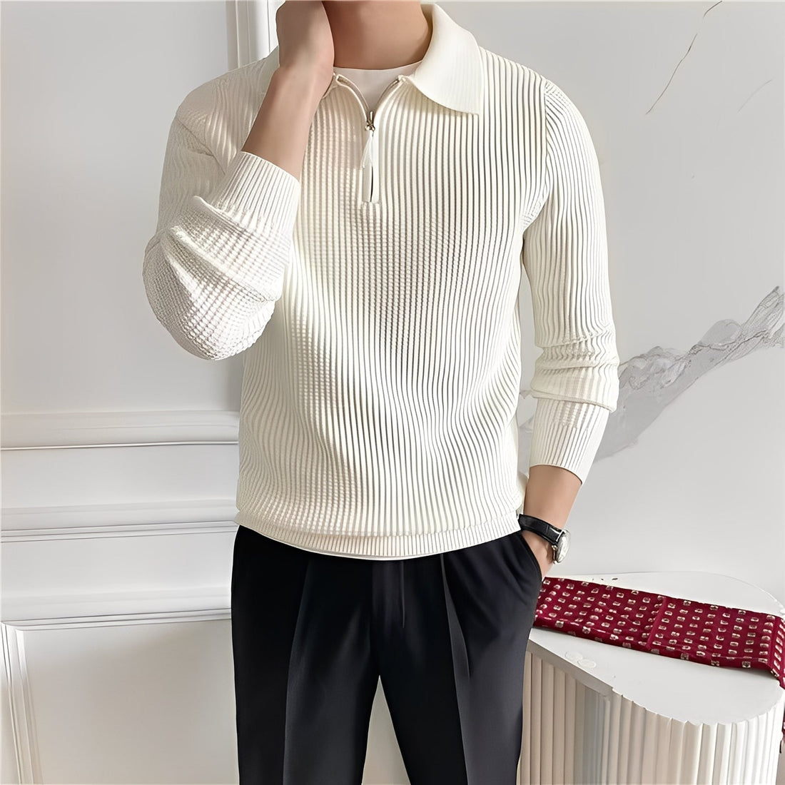 Justin - Pull en maille élégant avec fermeture éclair pour hommes