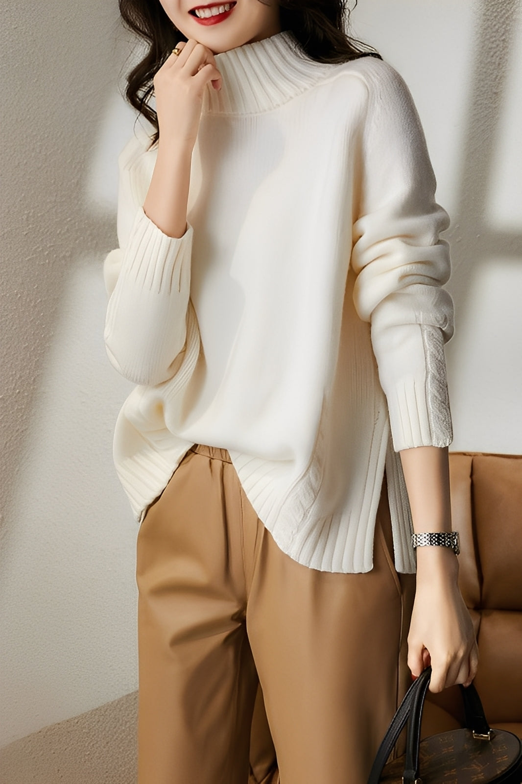 Karolyn - Simple pull en maille ajusté pour femmes