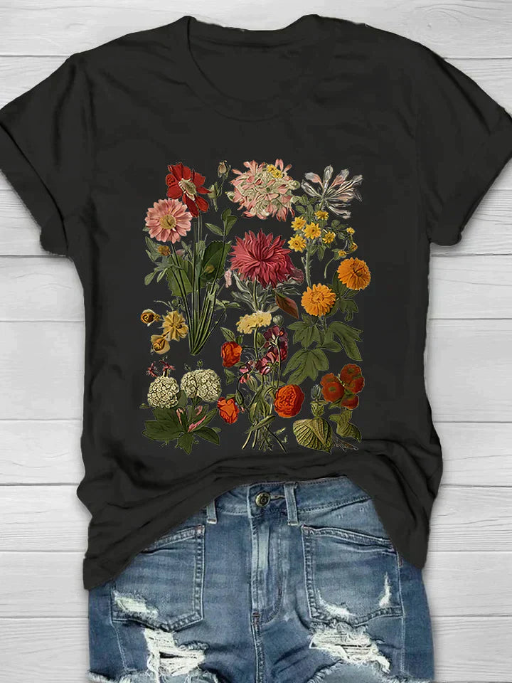 Liv - T-Shirt Femme avec Motif Fleuri Rétro