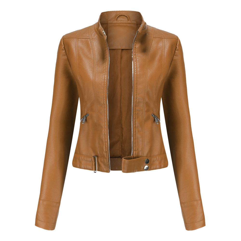 Madeline - Veste en cuir élégante avec col montant pour femmes