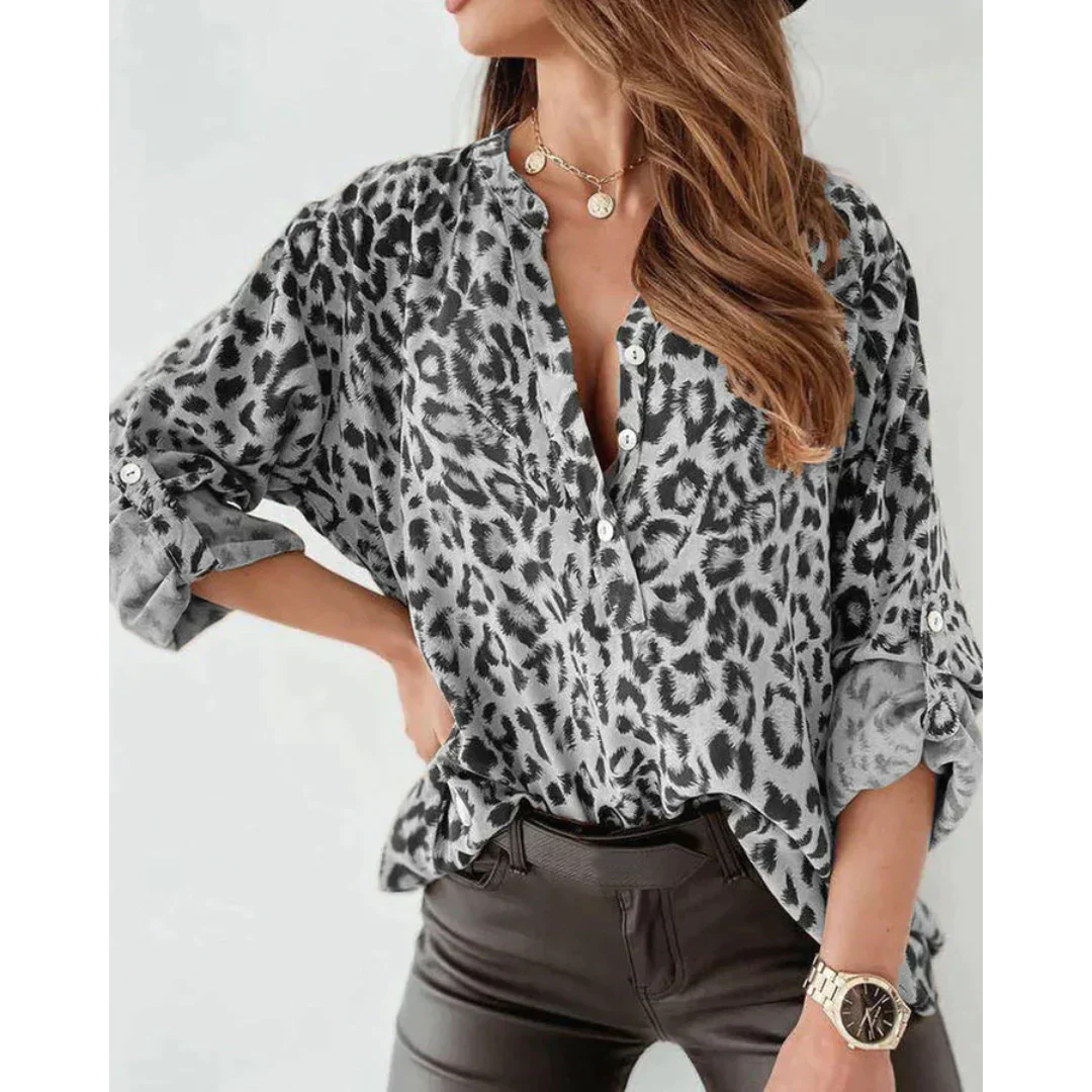 Shelia - Chemise à manches longues à motif léopard pour femmes