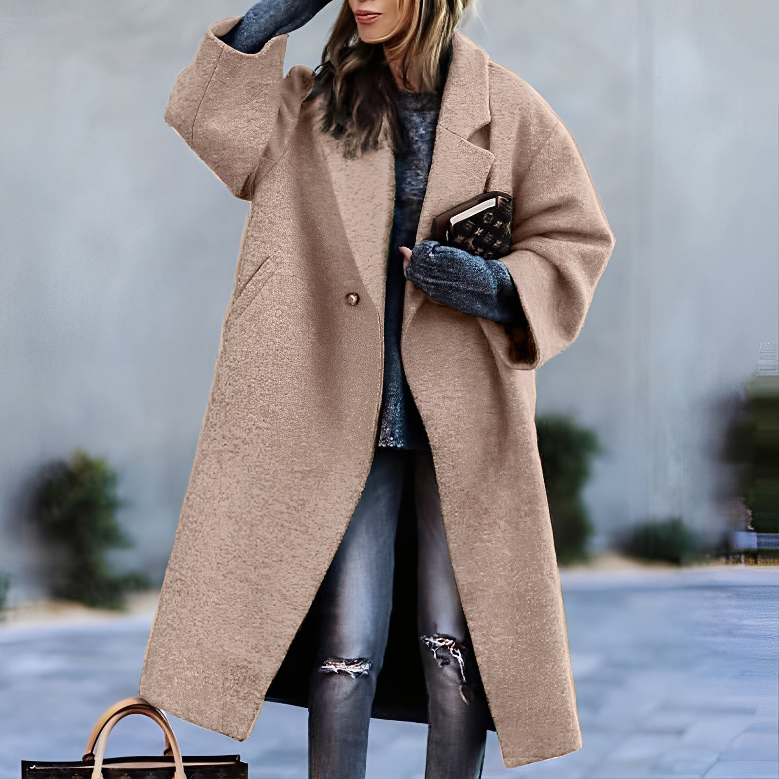 Britannia - Manteau long chaud avec col à revers pour femmes