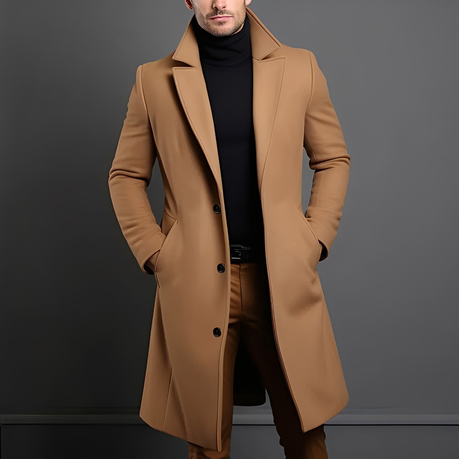 Kristopher - Classique long manteau en laine pour hommes