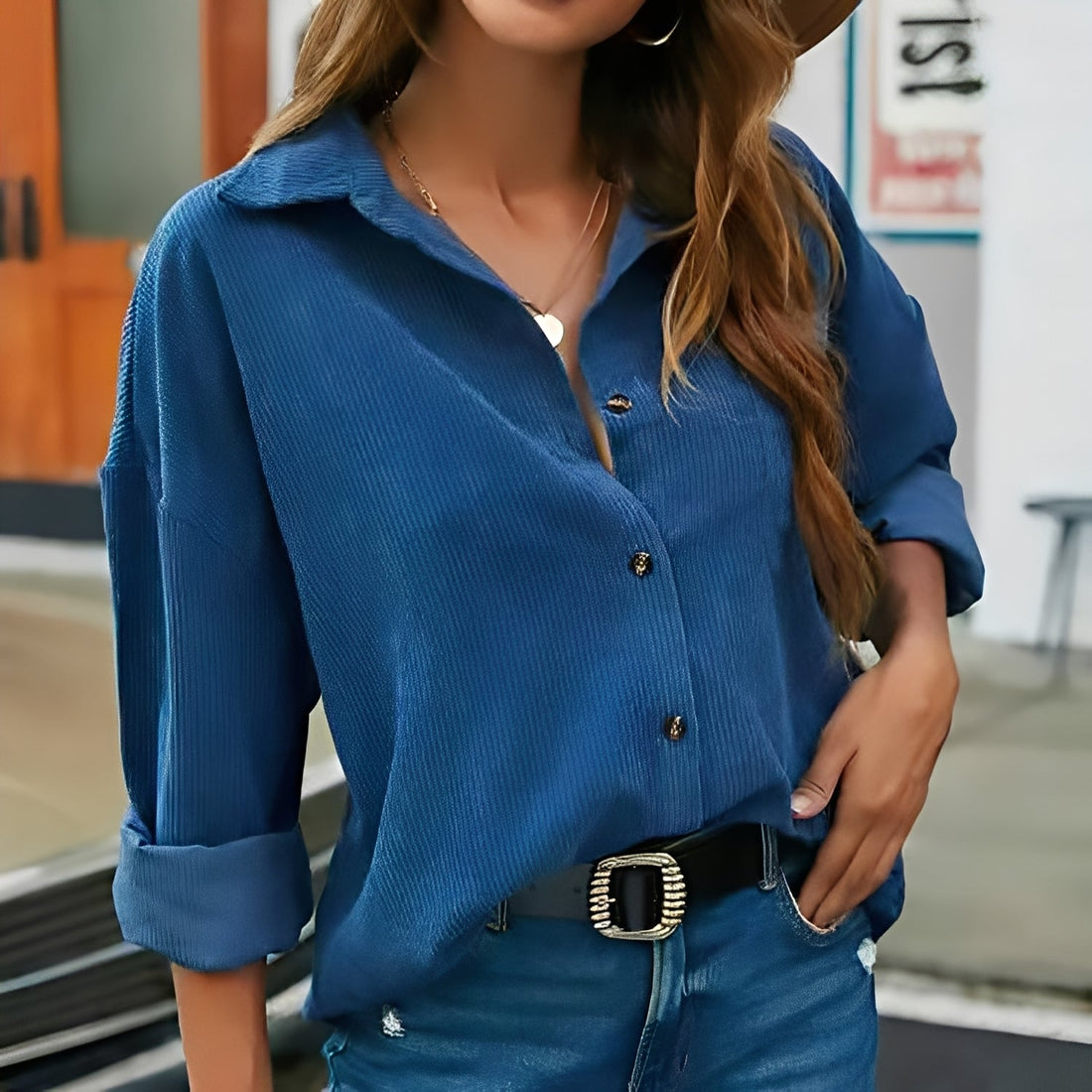 Everly - Chemise en velours côtelé coupe ample pour femmes