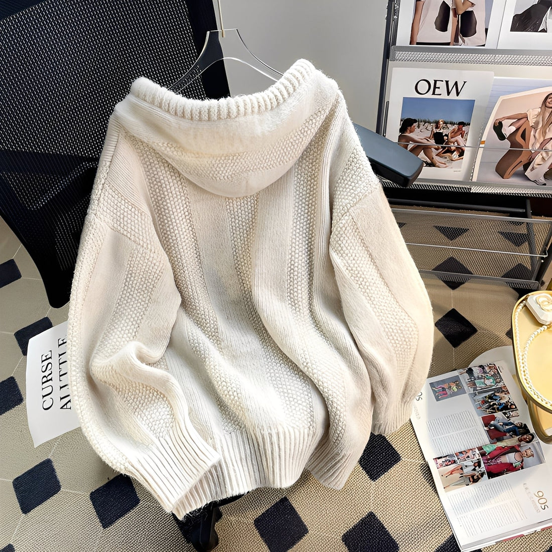 Haylee - Pull en tricot décontracté avec capuche et patte de boutonnage pour femmes