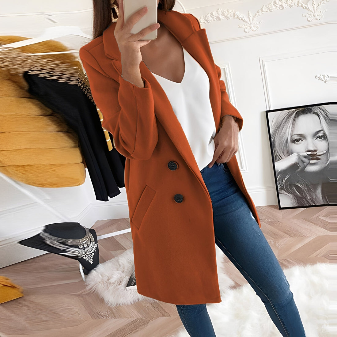 Tiffani - Élégant long manteau en laine pour femmes