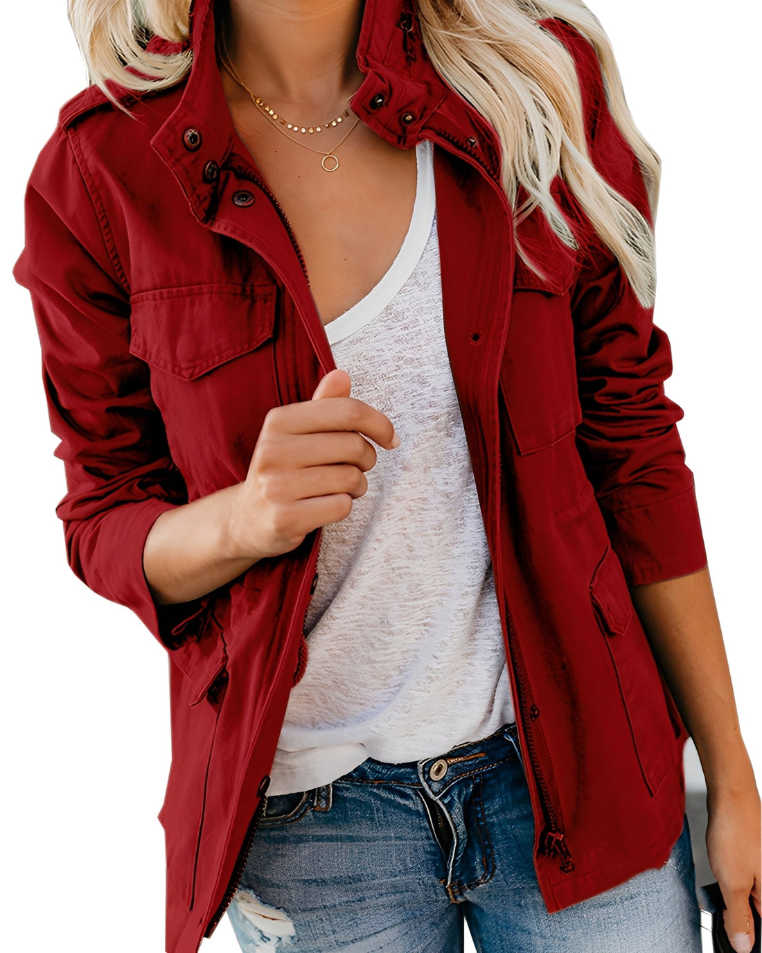 Rachyl - Veste en jean décontractée avec fermeture éclair pour femmes