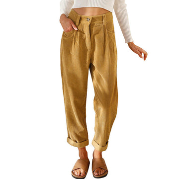 Chelsie - Pantalon côtelé décontracté à taille haute pour femmes