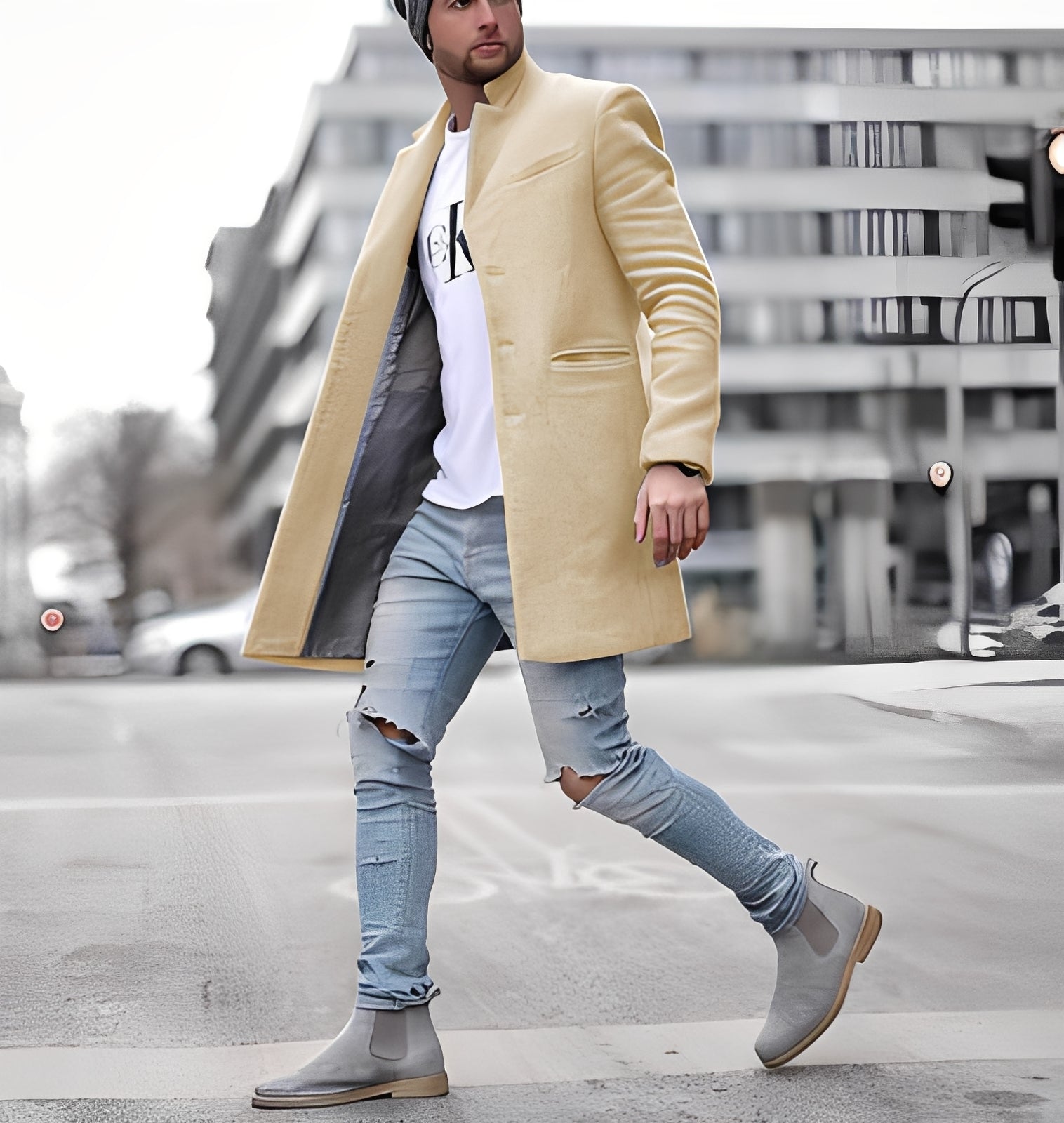 Cordell - Manteau long en laine décontracté pour hommes