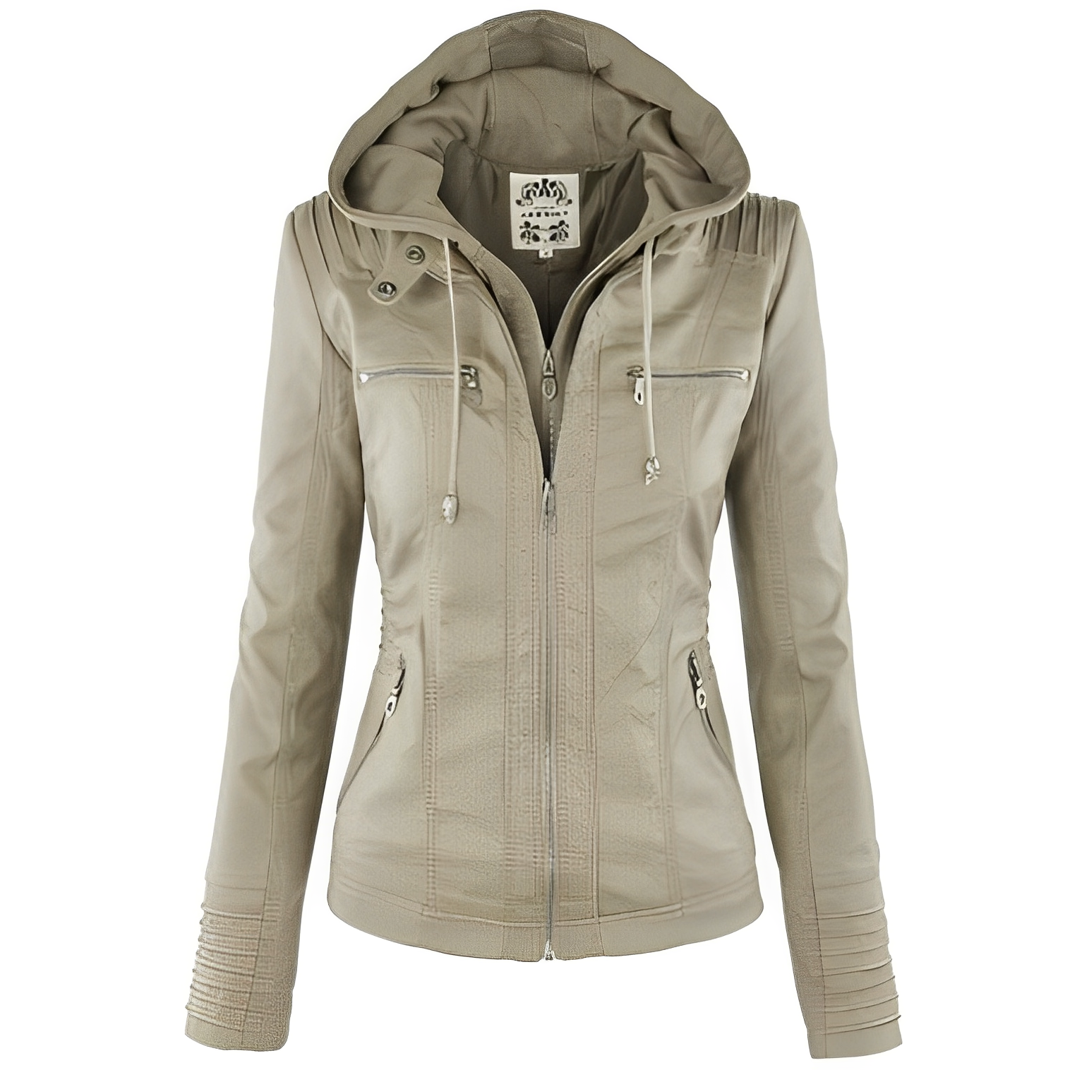Janene - Veste en cuir imperméable et décontractée avec capuche pour femmes