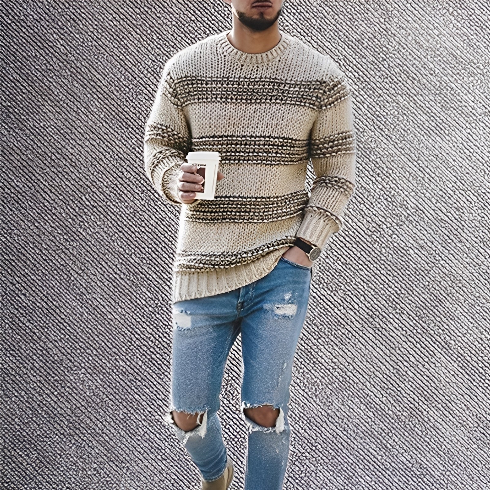 Richard - Pull en maille rayé chaud pour hommes
