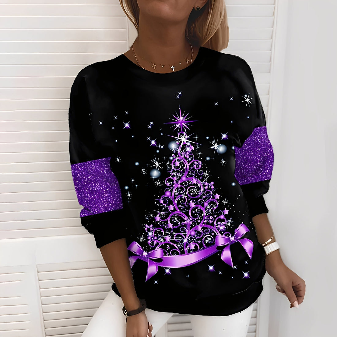 Elizabeth - Pull festif avec motif arbre pour femmes
