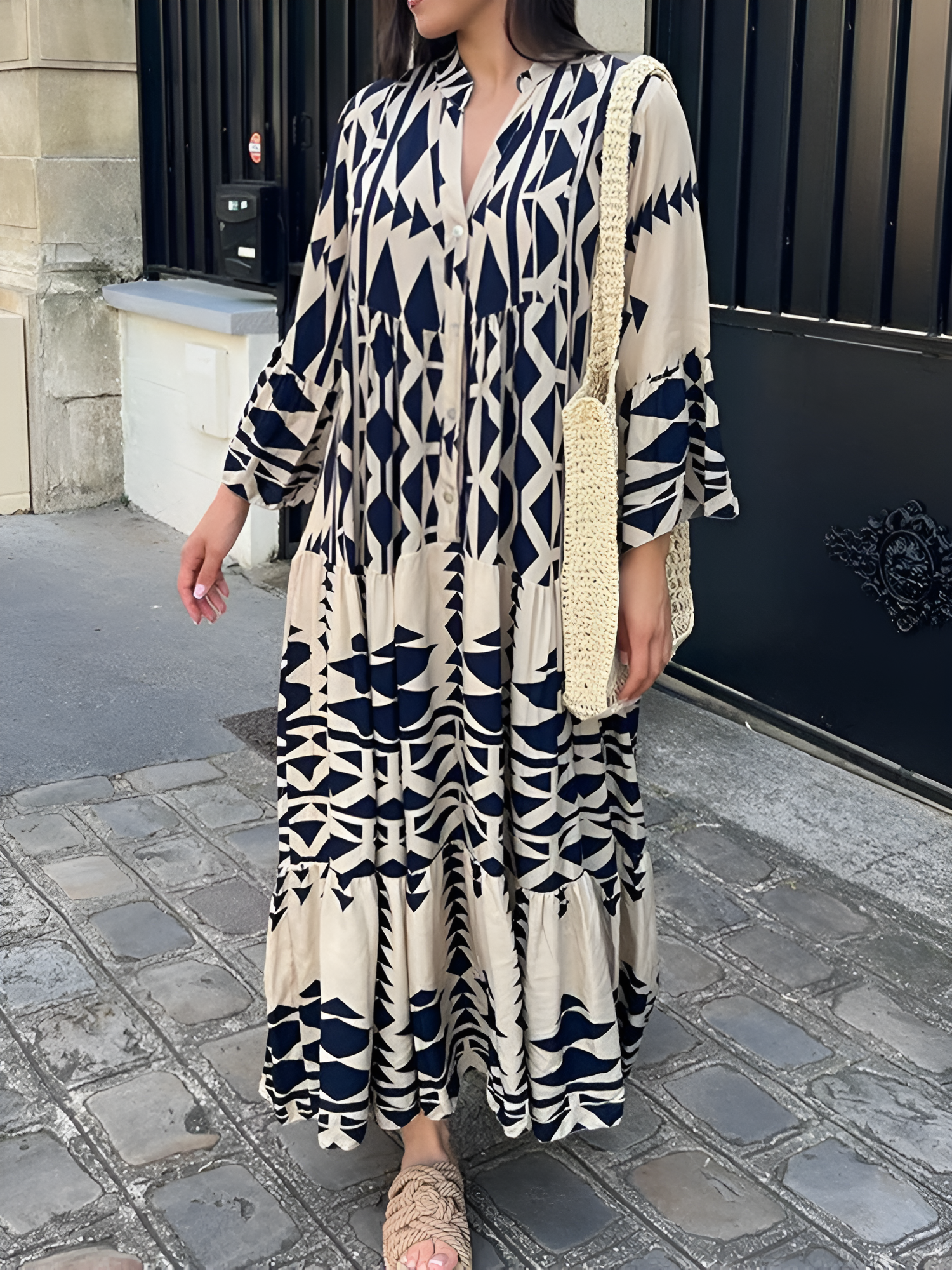 Vallerie - Maxi-robe unique à imprimé avec boutons
