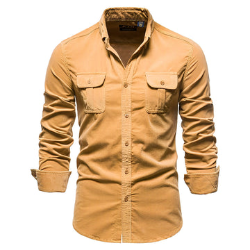 Reginald - Chemise décontractée à manches longues en velours côtelé pour hommes