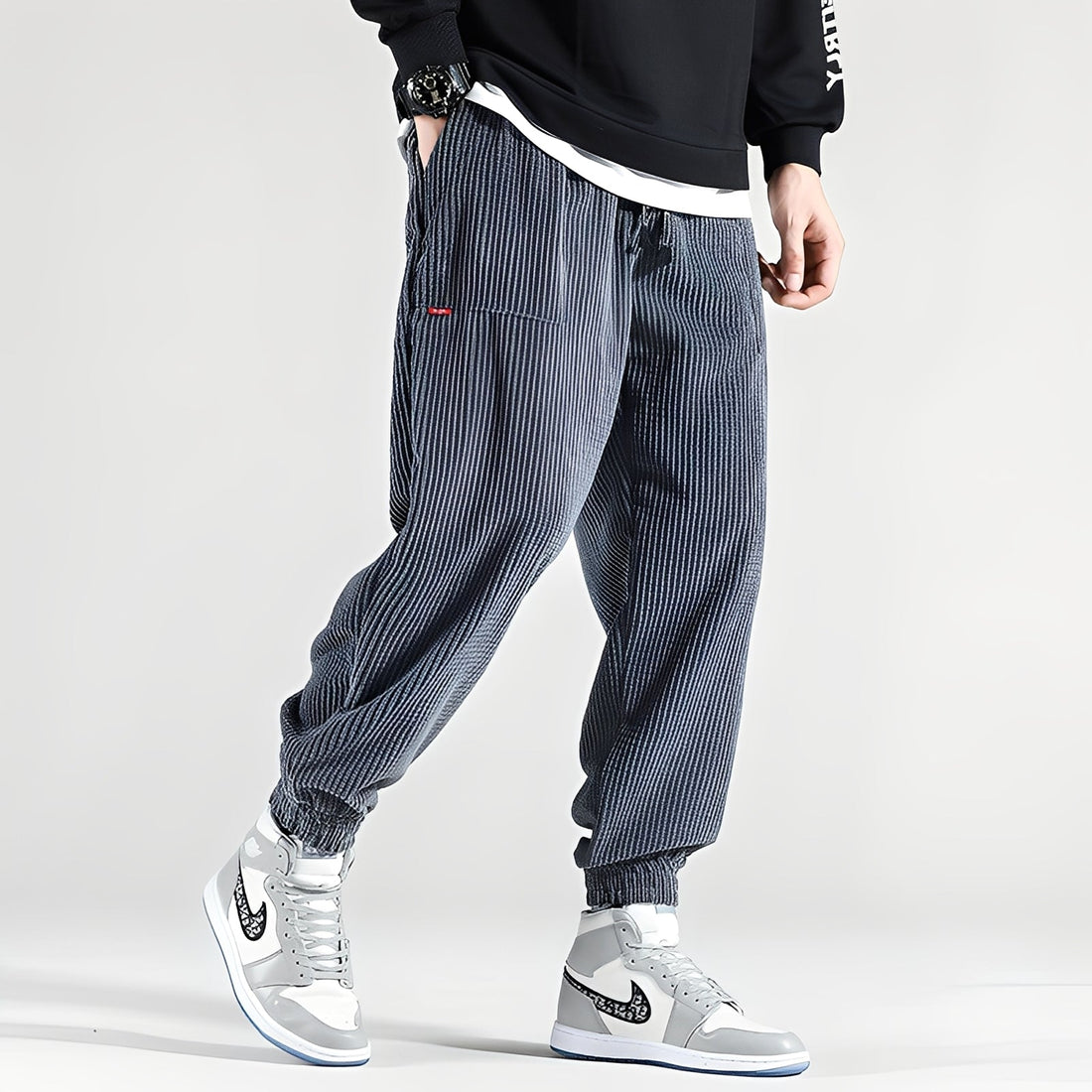 Kodey - Pantalon en velours côtelé large pour hommes