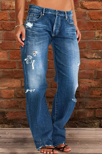 Demetria - Jeans classiques lavées à taille basse pour femmes