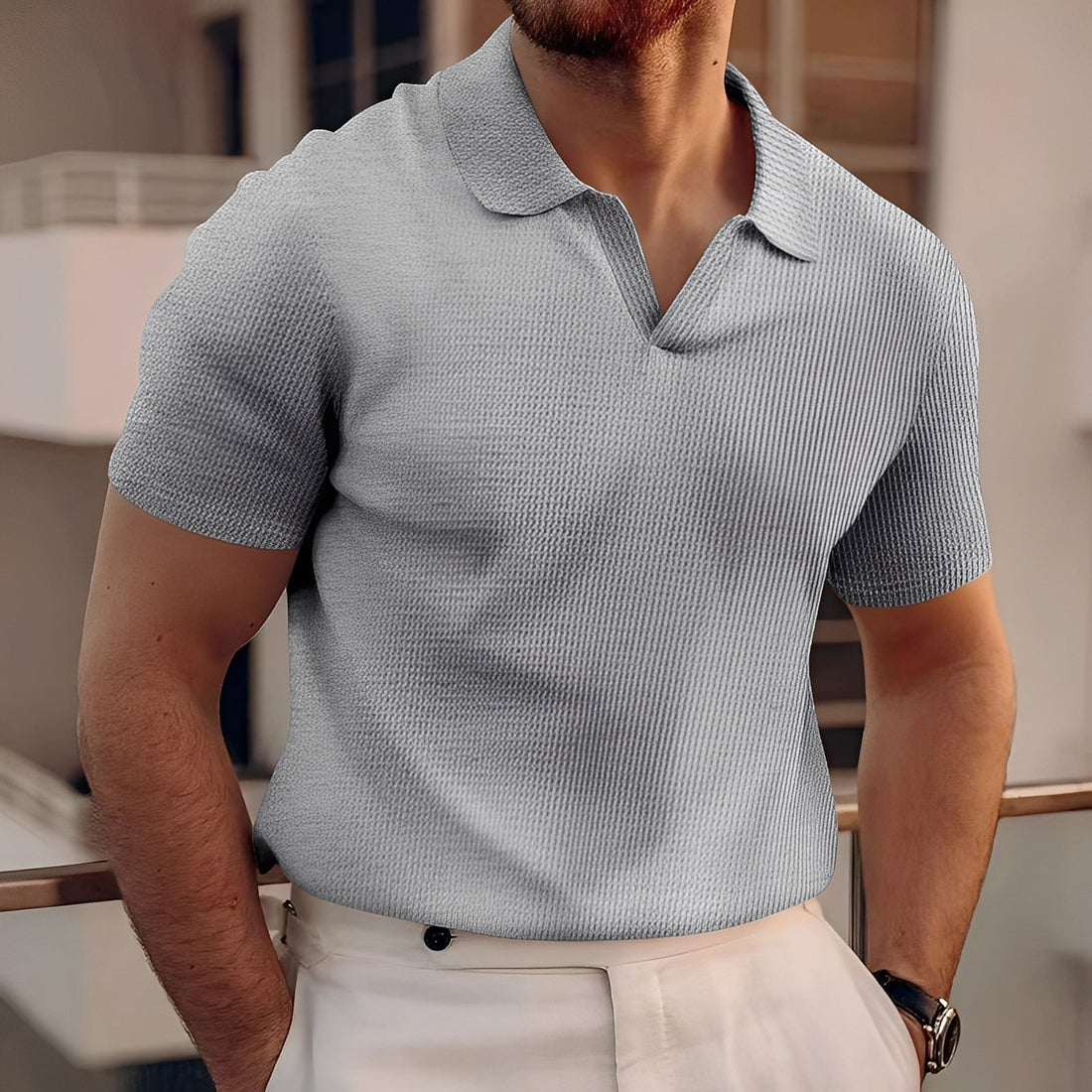 Harley - Simple T-shirt à Manches Courtes en Waffle pour Hommes