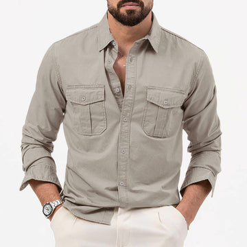 Dennis - Chemise classique à manches longues avec poches pour hommes