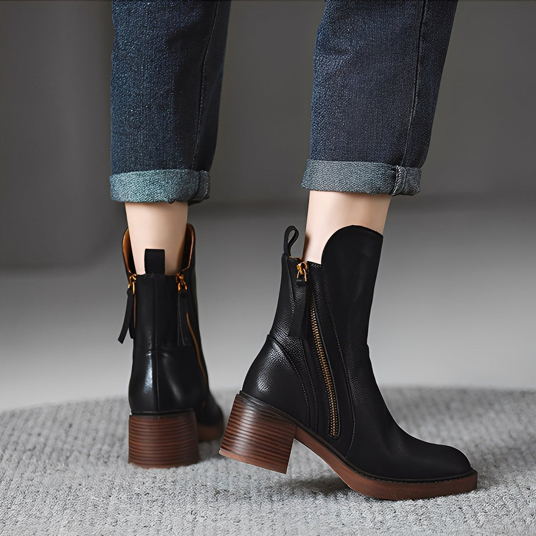 Pamella - Classiques bottes en cuir à la cheville pour femmes