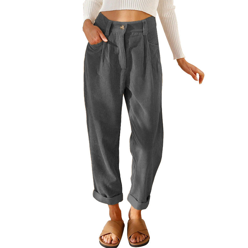 Chelsie - Pantalon côtelé décontracté à taille haute pour femmes