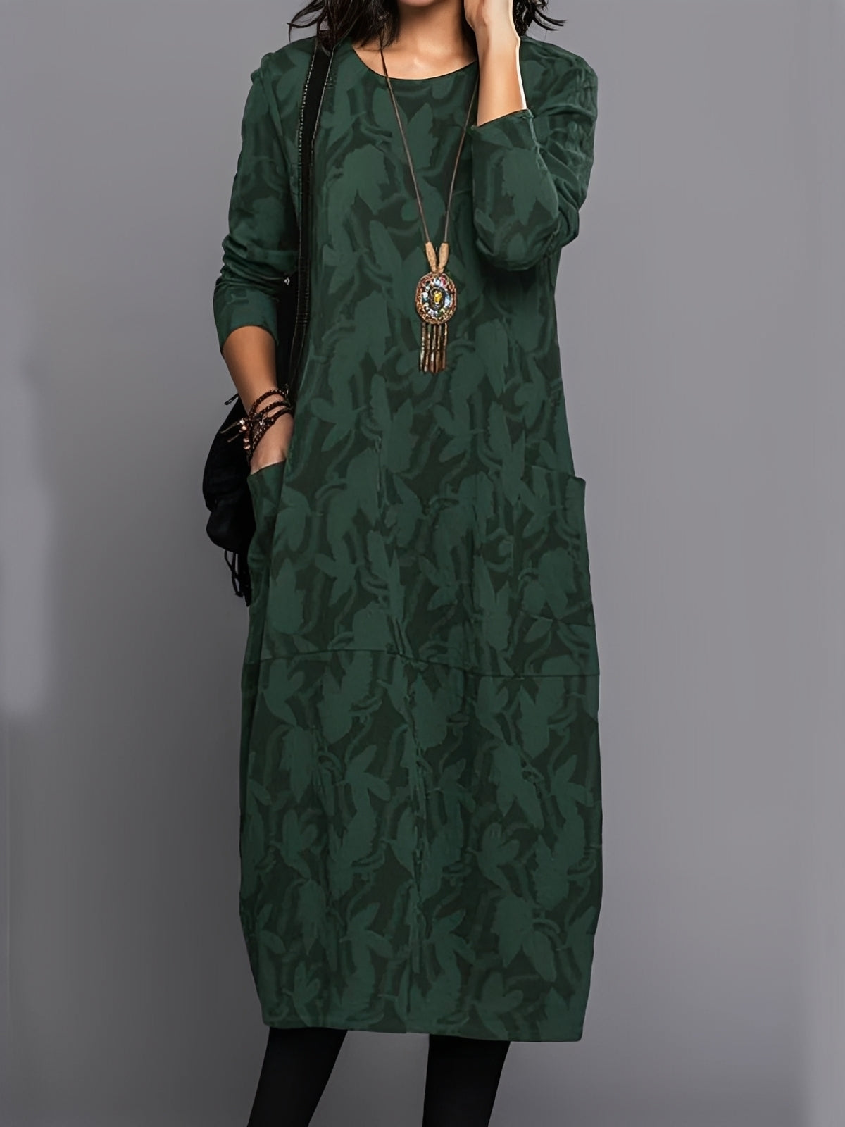 Kadence - Robe élégante à manches longues avec imprimé pour femmes