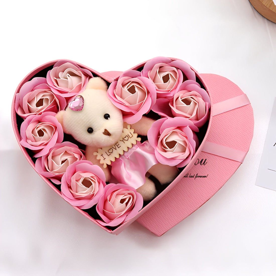 Heartley - Ours en Roses Cadeau en Forme de Cœur pour la Saint-Valentin