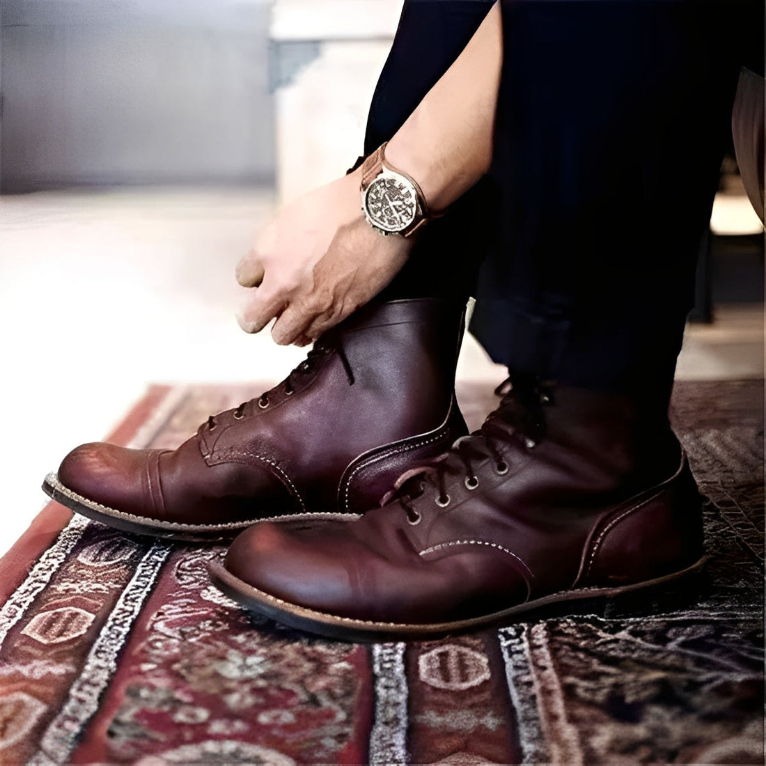 Jaydon - Bottes en cuir rétro à bout rond pour hommes