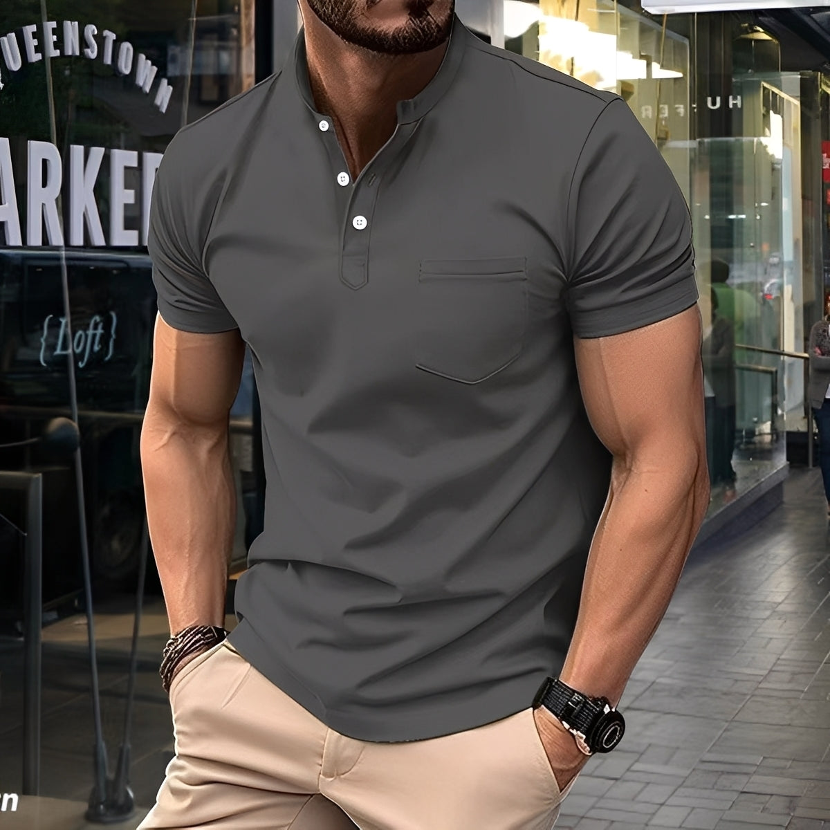 Darwin - Polo simple et décontracté avec col mi-haut pour hommes