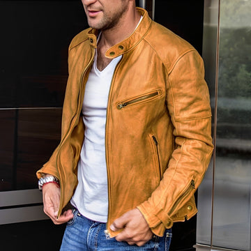 Winston - Veste en cuir polyvalente avec col montant pour hommes