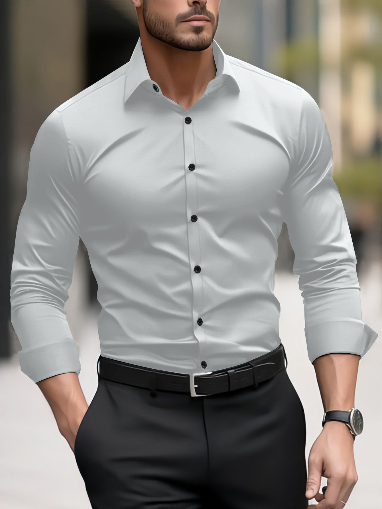 Thomas - Chemise business décontractée avec col à revers pour hommes